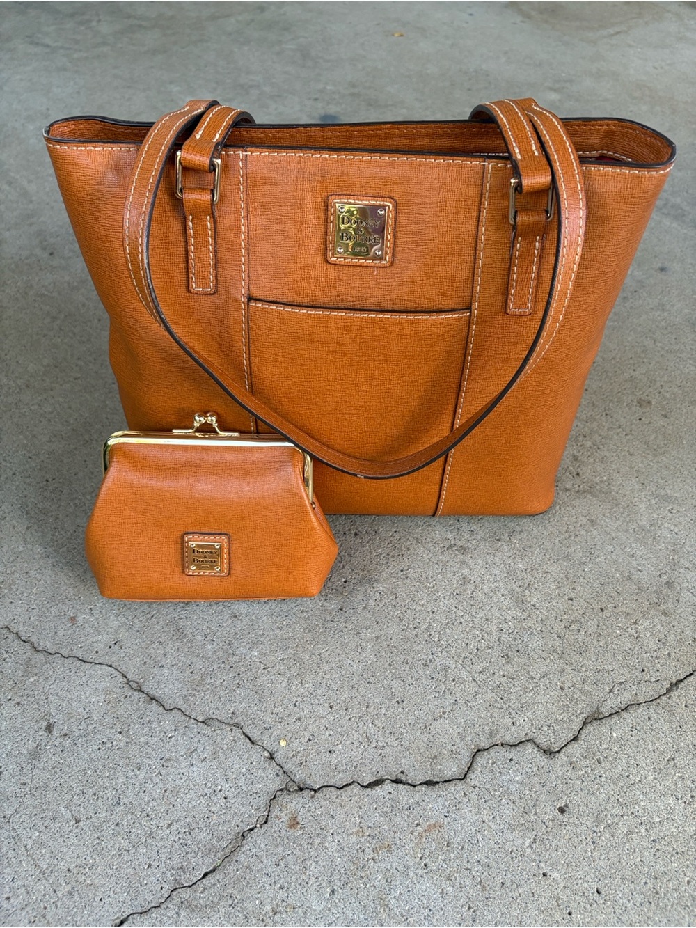 Dooney & Bourke Tan Saffiano Leather Tote with Coin Purse